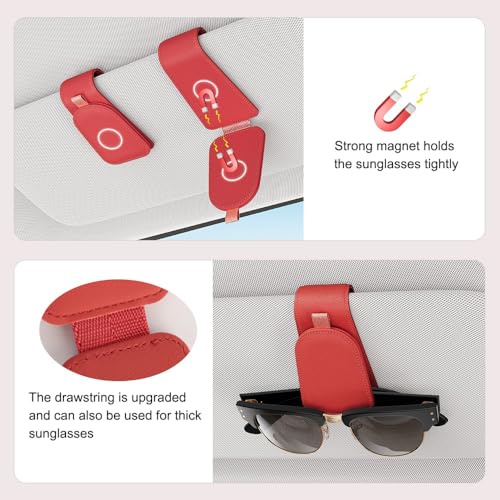 Image of Sotfamily Sunglass Holder for Car Visor, Red, 2 Packs | Suede Cloth, Magnetic, Organizer for Car Accessories