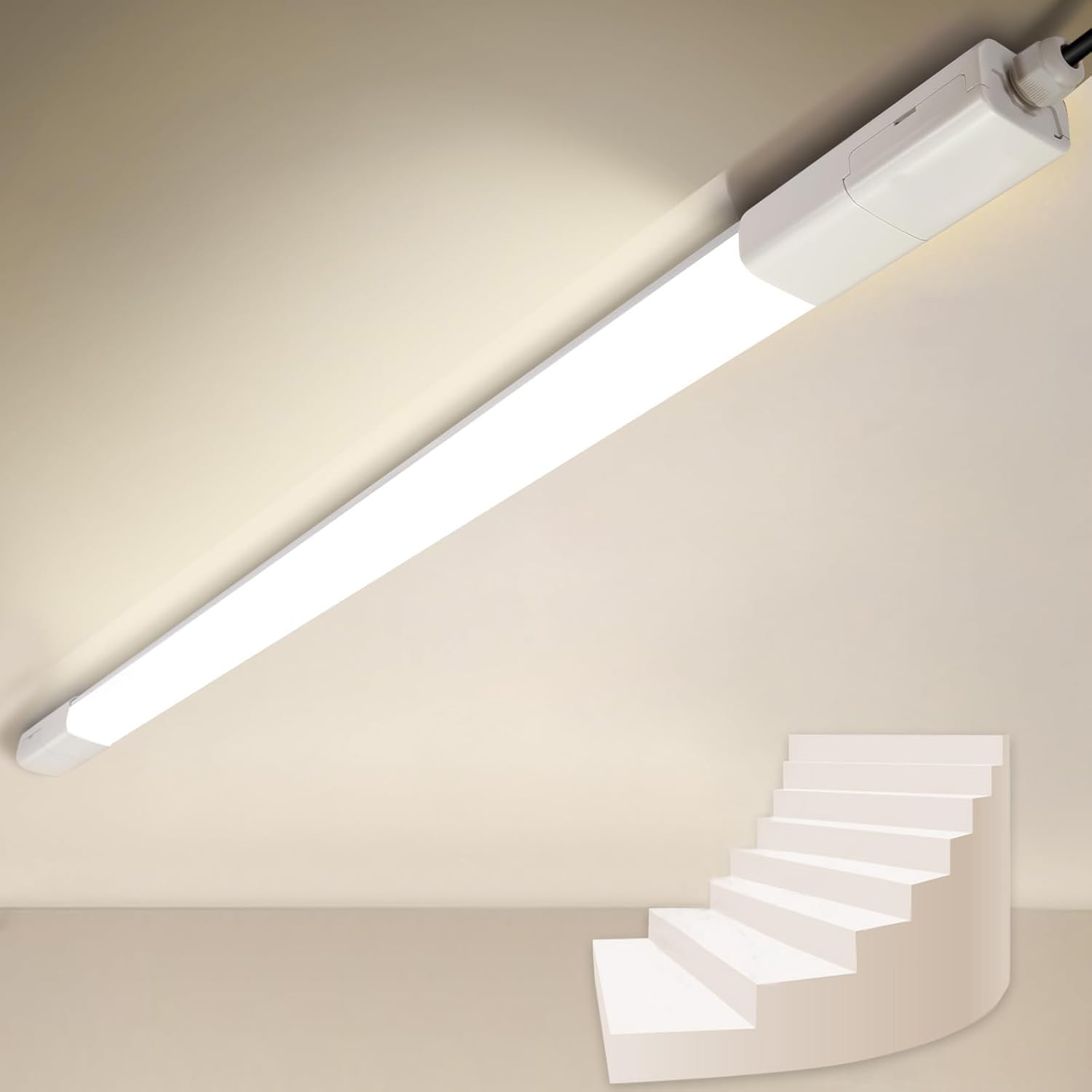 1 Stück LED Feuchtraumleuchte 150cm, Verknüpfbar Ultraslim 4000K LED Deckenleuchte Röhre [60W, 7000LM, IP65 Wasserfest] Feuchtraumlampe Wannenleuchte Werkstattlampe Garagelampe Kellerleuchte