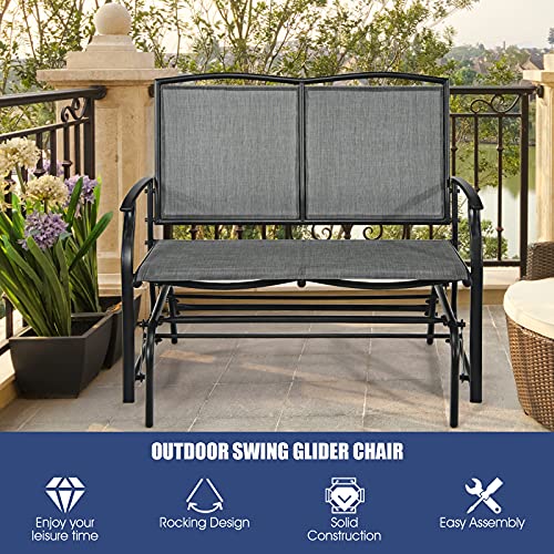 Image of Giantex Patio Glider Benches for Outside, Swing Glider Chair with Steel Frame, 400 LBS Capacity, Patio Swing Rocker, 2-Person Loveseat for Backyard, Poolside, Lawn, Balcony, Porch Glider Bench(Gray)