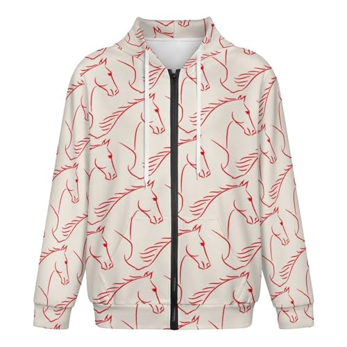 Hand Draw of Horses Lineart Men's Hoodies with Zipper Lightweight Long Sleeve Casual Sweatshirts4