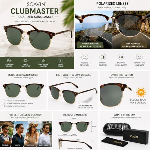 Image of Fueel Polarized Square Sunglasses for Men & Women | UV Protected Retro Half Frame Sunglasses | Lightweight Stylish Black Frame