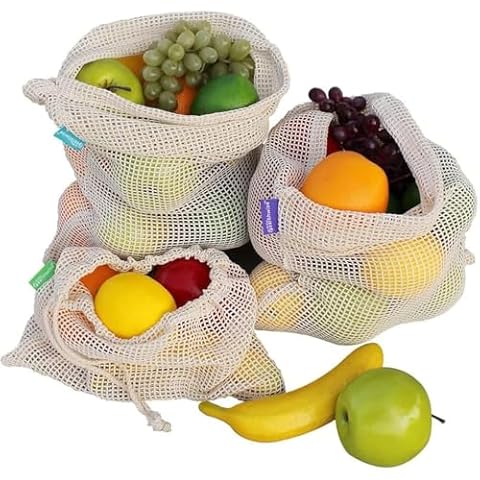 Lesibag 9 Pcs Reusable Cotton Mesh Grocery Bags Reusable Washable Produce Bags for Fruits, Vegetable, Food, Toys (Beige) Cover