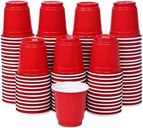 Zcaukya Mini Disposable Shot Cups, 2oz 120 Count Red Plastic Cups, Small Disposable 2oz Party Cups, Red