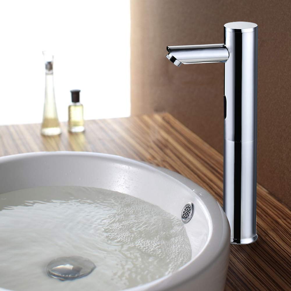 Robinet Automatique avec Capteur Infrarouge salle de bain Robinet de lavabo sans contact Mitigeur d'eau froide-Chromé（30cm）