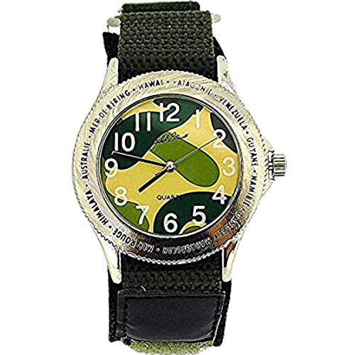 Jakob Strauss Gents ' Around the World ' Army Green Easy Fasten Strap Watch jast04