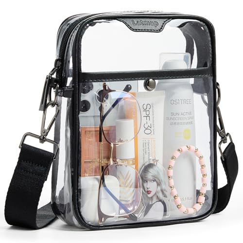 Image of LATMAP Clear Bag for Stadium Events 12x6x12 Clear Purse with 3-Zipper Pockets Crossbody Handbag Tote for Concerts Sports