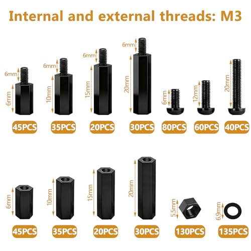 Image of 705PCS M3 Nylon Motherboard Standoffs Kit, Male Female Hex Spacer Standoff Screws Nuts Suitable for Circuit Board, PCB Board etc