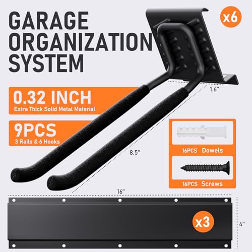 INCLY-Garage-Tool-Organizer-Wall-Mount-48-Inch-Garden-Tool-Organizer-Garage-Wall-Organizer-Load-390LBS-Heavy-Duty-Garage-Storage-Rack-with-3-Rails-and-6-Adjustable-Hooks-for-Yard-Tools-Shovels INCLY Garage Tool Organizer Wall Mount 48 Inch Garden Tool Organizer Garage Wall Organizer Load 390LBS Heavy Duty Garage Storage Rack with 3 Rails and 6 Adjustable Hooks for Yard Tools Shovels