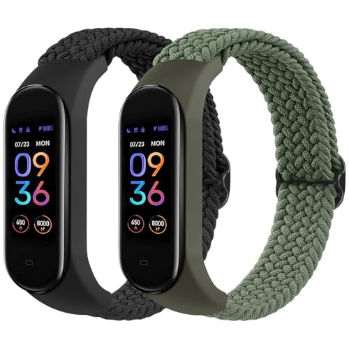 Meliya Nylon Bands for Amazfit Band 5 Replacement Strap Women Men 2 Pack Soft Nylon Sport Strap Compatible with Amazfit Band 5 Wristband Watchband Accessories (Black+Green)