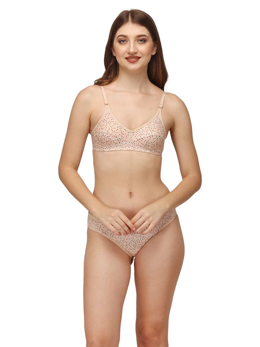 Cotton Full Coverage Non-Padded Non-Wired Dot Printed Bra and Panty Set for Women | Lingerie Set-image-8