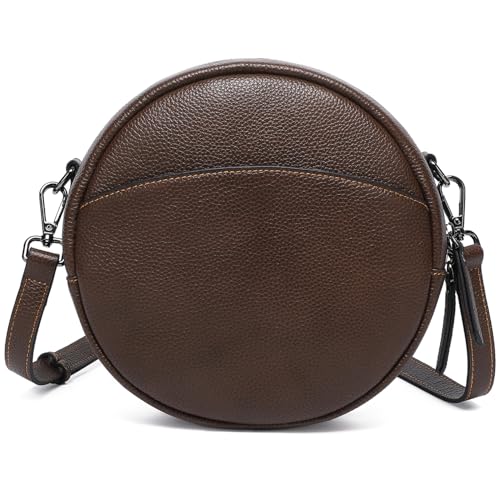 Image of COOLCY Leather Crossbody Bags,Circle Purse Shoulder Bag, Fashion Round Handbag for Travel,Valentine's Gift for Women