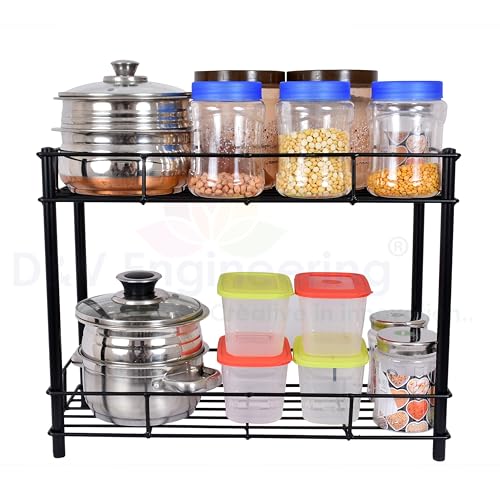 Image of D&V Engineering 2-Tier Metal Kitchen Storage Rack | Countertop Organizer Shelf & Spice Rack, Multipurpose Pantry and Cabinet Shelf Organizer