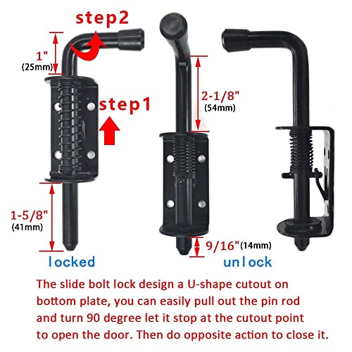 Scottchen Pro Spring Loaded Barrel Bolt Latch Pin Lock 3/8" X 5" Heavy Duty Black Powder Coat - 2Set #TOP2