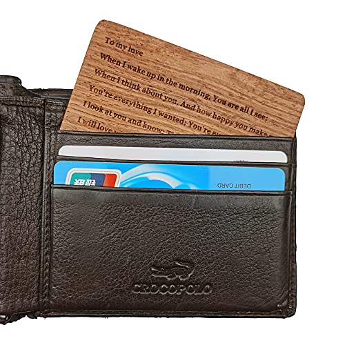 MOJIA Personalized Engraved Wood Wallet Insert Card for Men Women, Custom Wallet Cards for Husband from Wife, Mini Love Note, Boyfriend Deployment Gift(Bubinga)4