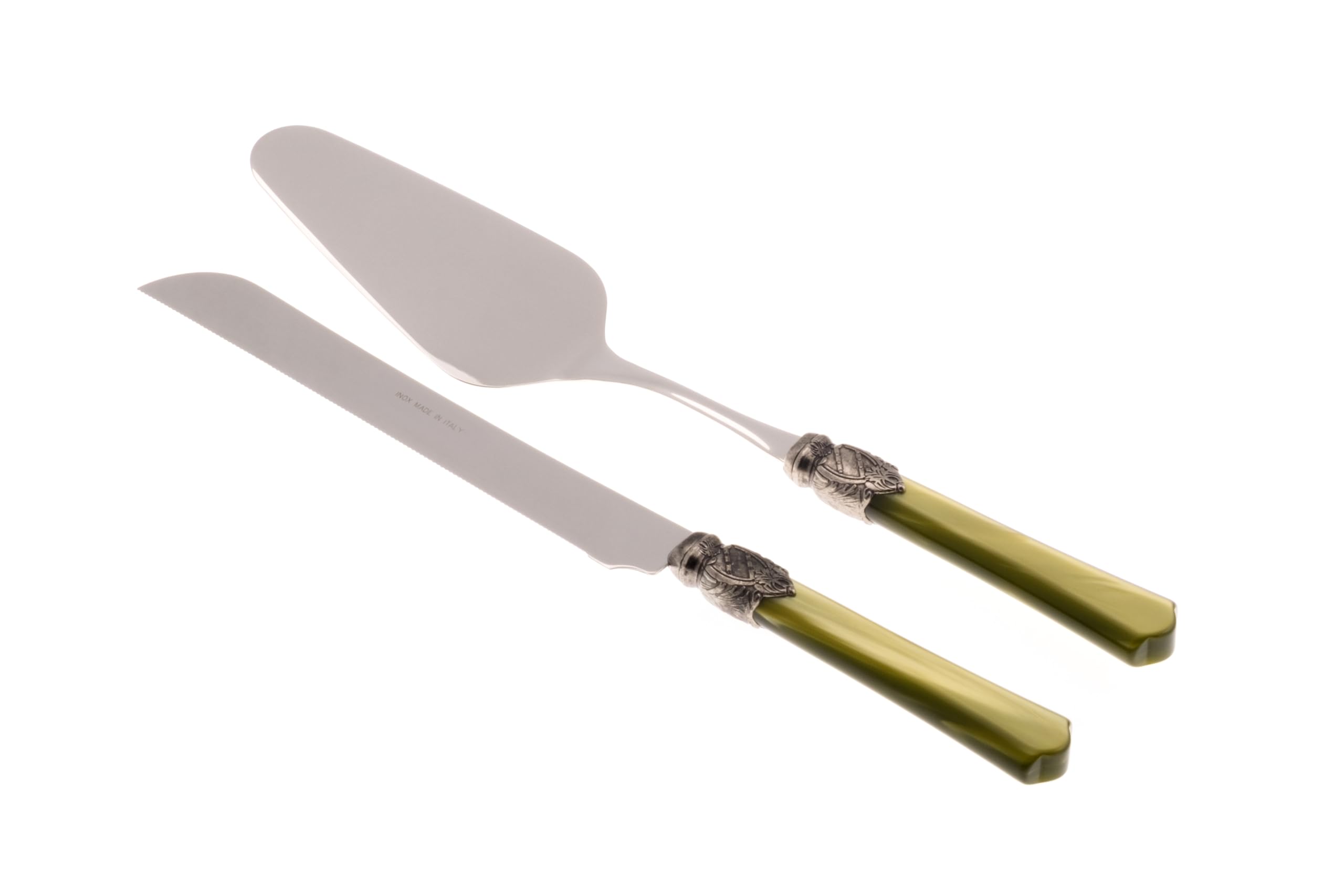 Rivadossi Sandro 2202D06 Set di Pala e Coltello per Torta, 2 Pezzi-Vittoria-100% Made in Italy, Artigianalità e Design, Acciaio Inox 18/10, Verde