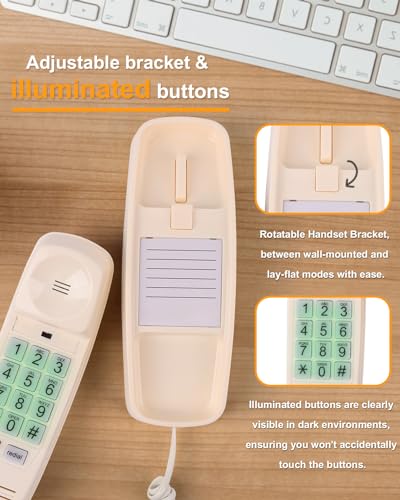 Image of Corded Wall Phone, Landline Phones for Seniors with Large Buttons, Office Desk Phone with Adjustable Loud Volume & Lighted Keypad, Durable Basic Design for Home, Beige