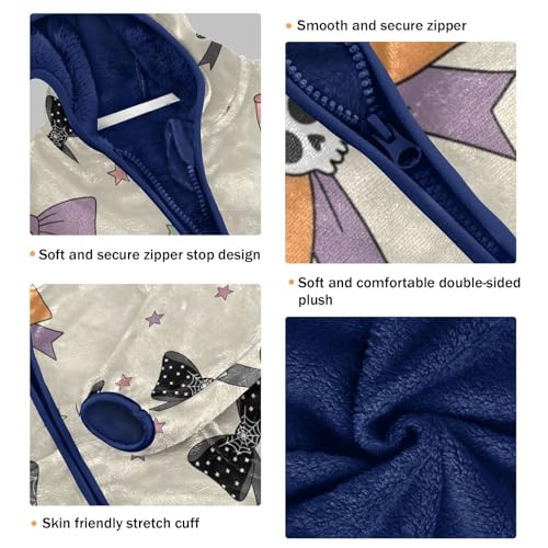 Colorful Bows with Skulls Design Toddler Fleece Jacket Girl Boys Hooded Fleece Jacket Coat Warm Outwear Zip-up 3-10T3