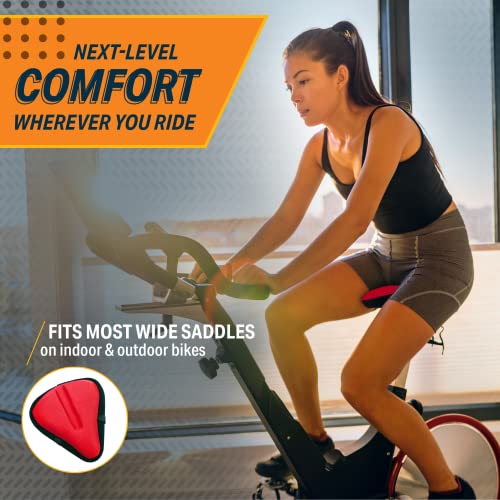 Bikeroo Bike Seat Cushion - Padded Gel Wide Adjustable Cover For Men & Womens Comfort, Compatible With Peloton, Stationary Exercise Or Cruiser Bicycle Seats, 11In X 10In (Red) #TOP2