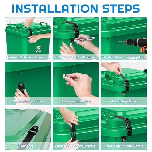 Image of 4 Pcs Trash Can Lid Lock, Universal Garbage Can Lock Strap, Adjustable Outdoor Trash Can Lock for Animals, Squirrels, Dogs, Raccoons, Locking Trash Can During Strong Winds-Black