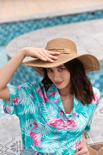 Image of SANGTREE Girls & Women's Hawaiian Shirts Button Down Short Sleeve Floral Tropical Shirt Beach Vacation Blouse Tops