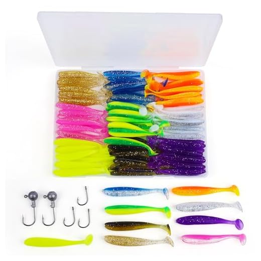 QEEGO Soft Fishing Lures，90pcs Fishing Soft Plastic Lures and 5pcs Fishhook,Paddle Tail Swimbaits Soft Plastic Lures Kit for Bass Trout Walleye Crappie