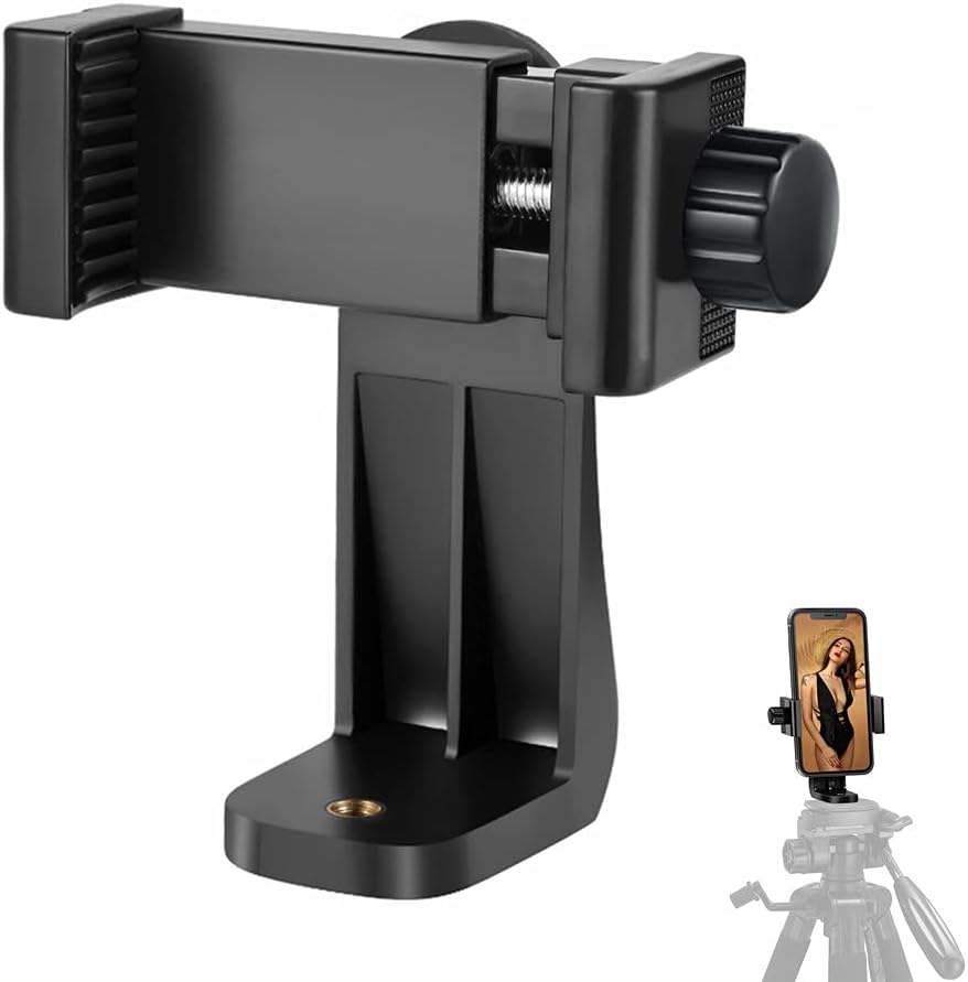 Phone Tripod Mount Adapter, Universal Tripod Cell Phone Holder | Fits Any Smartphone, 1/4" Screw, Rotating Vertical/Horizontal, Compatible with iPhone, Samsung, Selfie Stick, Monopod