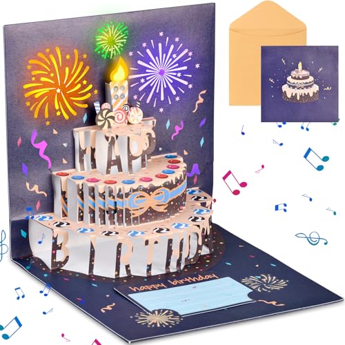 Tarjeta Cumpleañoscon Música y Luz Pop Up Birthday Card Tarjeta Felicitacion Cumpleaños 3D Postal Cumpleaños para Mujeres, Hombres y Niños, Diseño Divertido, Navidad, Craft
