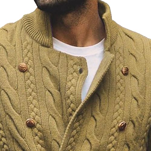 DGHM-JLMY Sweater For Men Coarse Cable Knitted Sweaters Solid Color Stand Collar Double Breasted Knit Cardigan Outwear2
