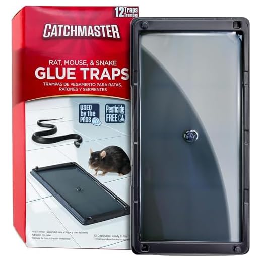 Baited Glue Traps by Catchmaster - 12 Pre-Baited Trays, Ready to Use Indoors. Rat Mouse Snake Exterminator Plastic Sticky Adhesive Easy No-Mess Simple Non-Toxic Disposable - Made in the USA