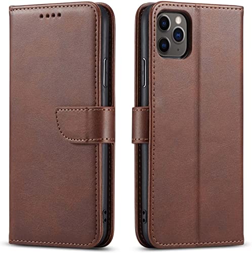 Housse de téléphone à rabat iPhone 12 Pro Max marron, étui portefeuille 6,7" SCHIK