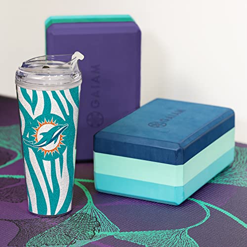 Image of Rico Industries NFL Football Glitter 24oz Acrylic Glitter Tumbler with Hinged Lid, Officially Licensed Double Wall Tumbler with Straw