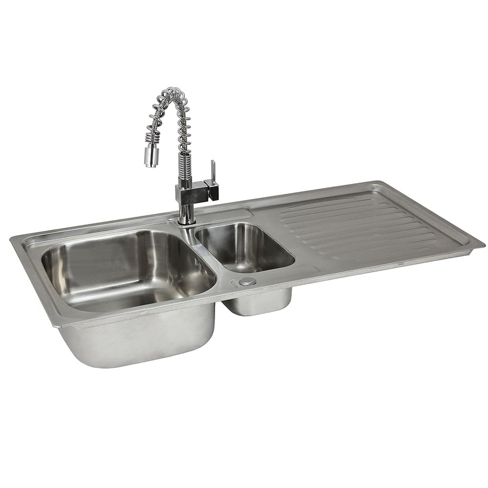 Kukoo Silver Kitchen Sink 1.5 Bowl Stainless Steel Kitchen Sinks Reversible With Free Designer Tap & Waste Kit