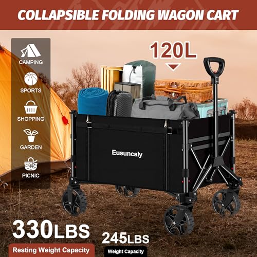 image for Eusuncaly Collapsible Wagon Cart with Wheels Foldable Wagon Folding Ou