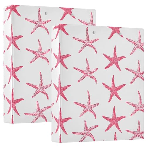 Image of Pink Starfish Nautical Coastal Ocean C 3 Ring Binder with 2 Interior Pockets 1.5 inch Binders 3 Ring Heavy Duty Fit 8.5 inch x 11 inch Letter Size for Office School, 2 Pack
