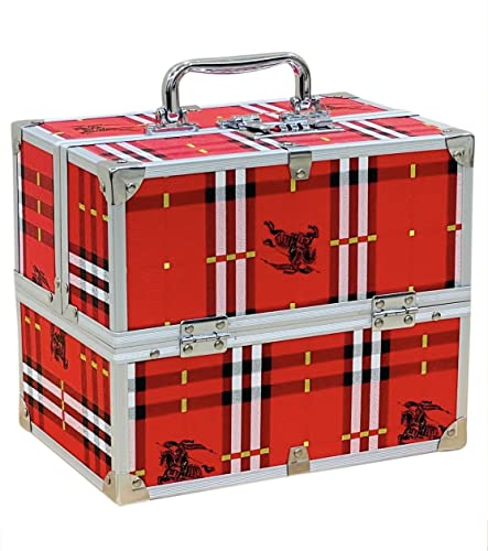 Image of Adson Professional Beauty Women's Makeup Bag, Cosmetic Box, Vanity Case /Box, Trousseau Box, Bridal Jewellery Organiser (Red)