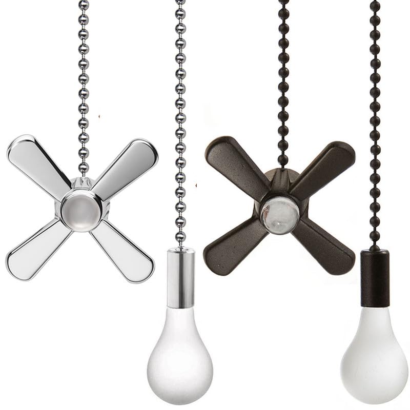 Image of 4pcs Ceiling Fan Pull Chain Decorative Ornaments Extension for 13.6 Inch Fan Pulls and Light -(Silver and Black)
