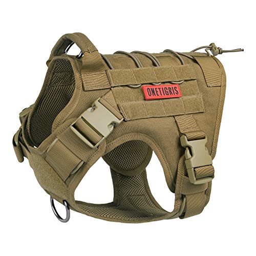 OneTigris Tactical Dog Harness – Fire Watcher Comfortable Patrol Vest (Coyote Brown, Medium)