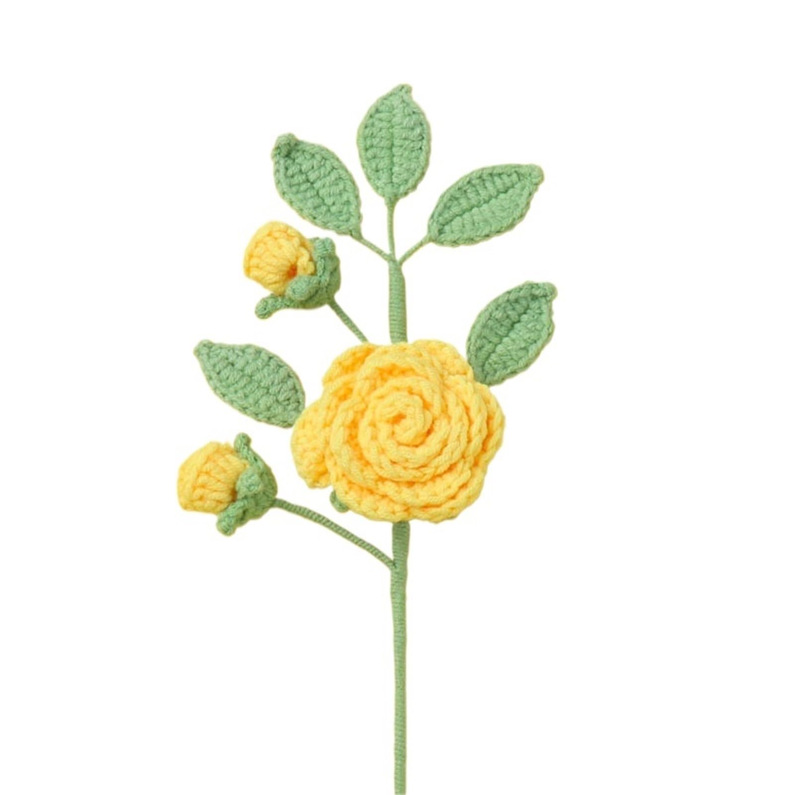 EXKURPOO crochet plant Crochet Flowers Bouquet Kintted Camellia Flower Knit Handwoven Plant Spring Decor for home