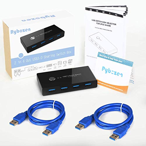 4 Porte USB 3.0 Switch per 2 PC, Commutatore USB 2 Ingressi 4 Uscite con 2 Cavi USB per Mouse, Tastiera, Scanner, Stampante, Hard Drive