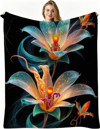 Nuphtun Mantas para Sofa Grandes 150x200 cm Flores Naranjas, Manta 3D de Franela Tamaño Matrimonial, Ultra Suave y Agradable a la Piel, Lavable, Sofá y Ver Series, AW6453