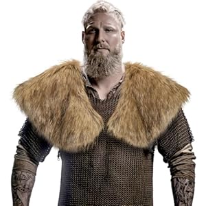 Capaneus Viking Kunstfell Kragen, Wikinger Fell Schal, Mittelalter Umhang Pelz Herren, Wikinger Kostüm Accessoire für Halloween Karneval Cosplay Thema Party