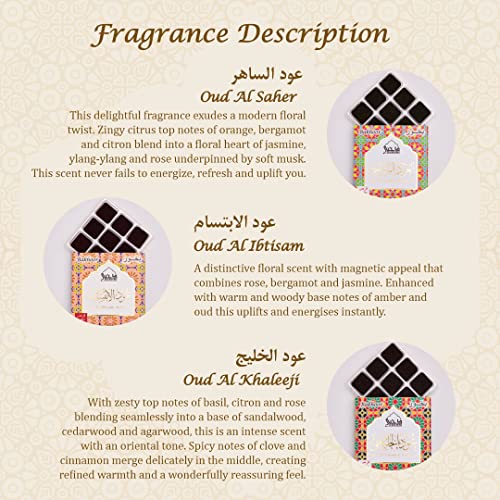 Oud Al Khaleeji, Oud Al Saher, Oud Al Ibtisam Bakhoor عود بخور By Dukhni - (3 Trays X 9 Piece Each) & Tree Of Life Exotic Burner مبخرشمعدان | Perfect For Prayer & Meditation. Great Gift #TOP5