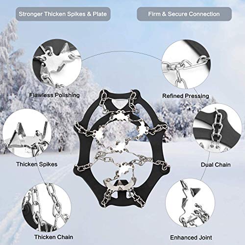 Vdealen Crampons for Hiking Boots, 19 Teeth Stainless Steel Anti-Slip Traction Ice Cleats, Slip-Resistant Snow Ice Spikes,Crampons,Ice Snow Grips for Walking on Ice Snow (Black, M(36-40))