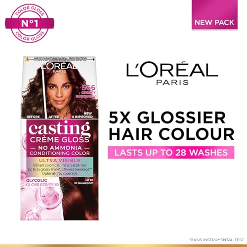 Image of L'Oreal Paris Casting Creme Gloss Hair Color With Glycolic Gloss Complex | 5X Glossier Hair Color | Ultra Visible Shade 566 - Cherry Burgundy | 60g + 40ml + 60g
