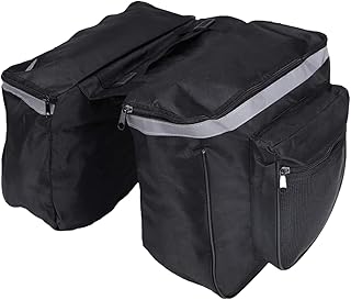 Sacoche arrière pour vélo 45L – Double sacoche imperméable avec fermeture éclair – Sac de rangement noir 37x30x26 cm avec poche latérale supplémentaire et poignée de transport