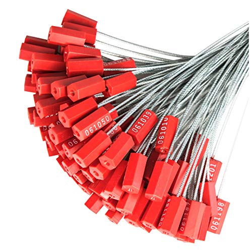 200 pcs Steel Security Cable Seals,Numbered Tamper-Proof Security Tags,HIGH Security Cable Seals for Truck Container(Red)