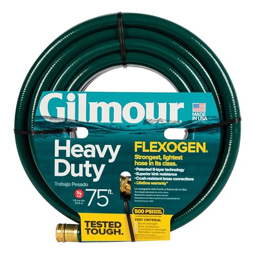 Gilmour Flexogen 3/4 in x 75 ft Garden Hose, Heavy Duty Water Hose, Flexible and Kink Resistant Outdoor Hose, Green