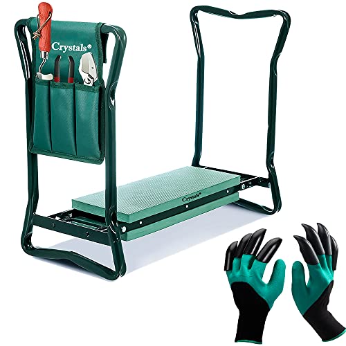 Crystals Garden Kneeler with Handles - Kneeler for Gardening + Tool Bag & Gloves, Green (Gardening...