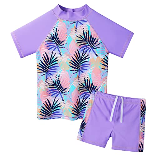 Image of Girls Two Piece Swimsuit Floral UPF 50+ Rash Guard Set Kids Beach Swimwear