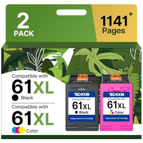 61XL Ink Cartridge Replacement for HP Ink 61 for HP 61 Ink Cartridge Combo Pack Fit for HP Envy 4500 5530 4501 4502 DeskJet 1000 1010 1510 2050 2510 2540 OfficeJet 2620 4630 (1 Tri-Color, 1 Black)